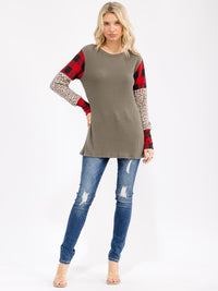 WOMEN'S LONG SLEEVE COLORBLOCK CONTRAST PRINT LOOSE FIT TOP