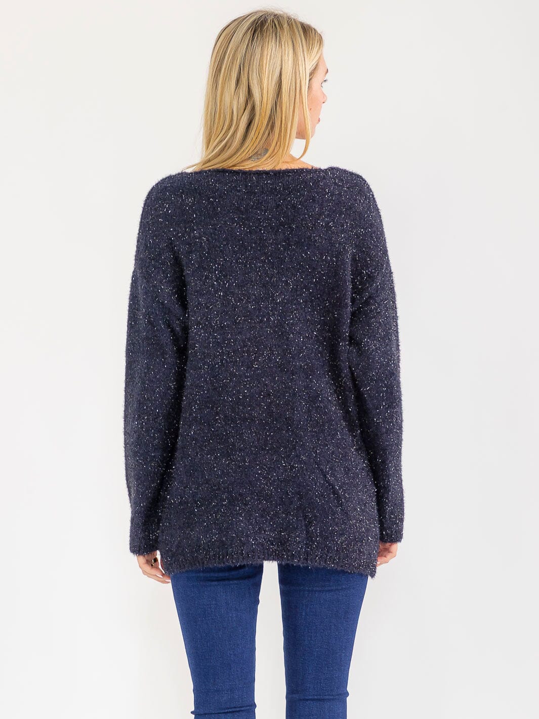 WOMEN'S LONG SLEEVE V-NECK PULLOVER SHIMMER SWEATER