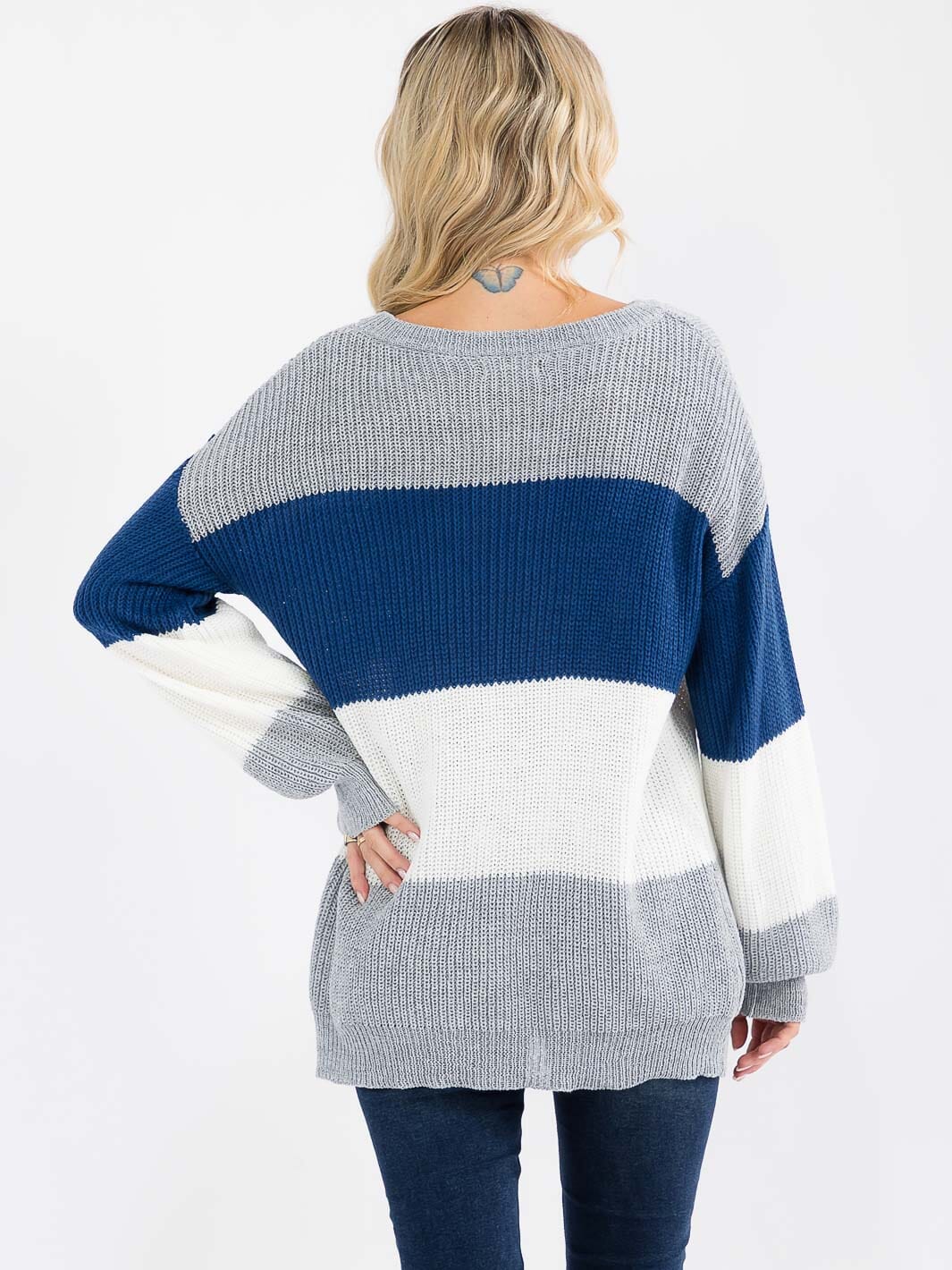 WOMEN'S LONG SLEEVE KNIT COLORBLOCK SWEATER