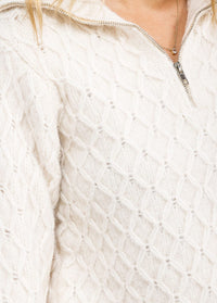 WOMEN'S LONG SLEEVE ZIP UP KNIT DETAILED SWEATER