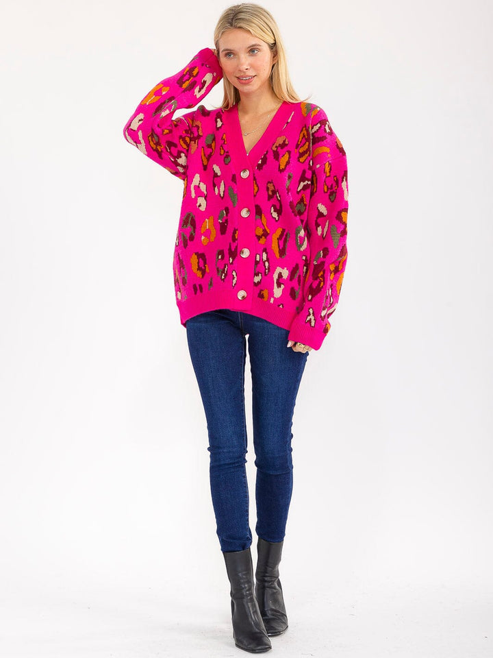 WOMEN'S LONG SLEEVE BUTTON CLOSURE ANIMAL PRINT CARDIGAN