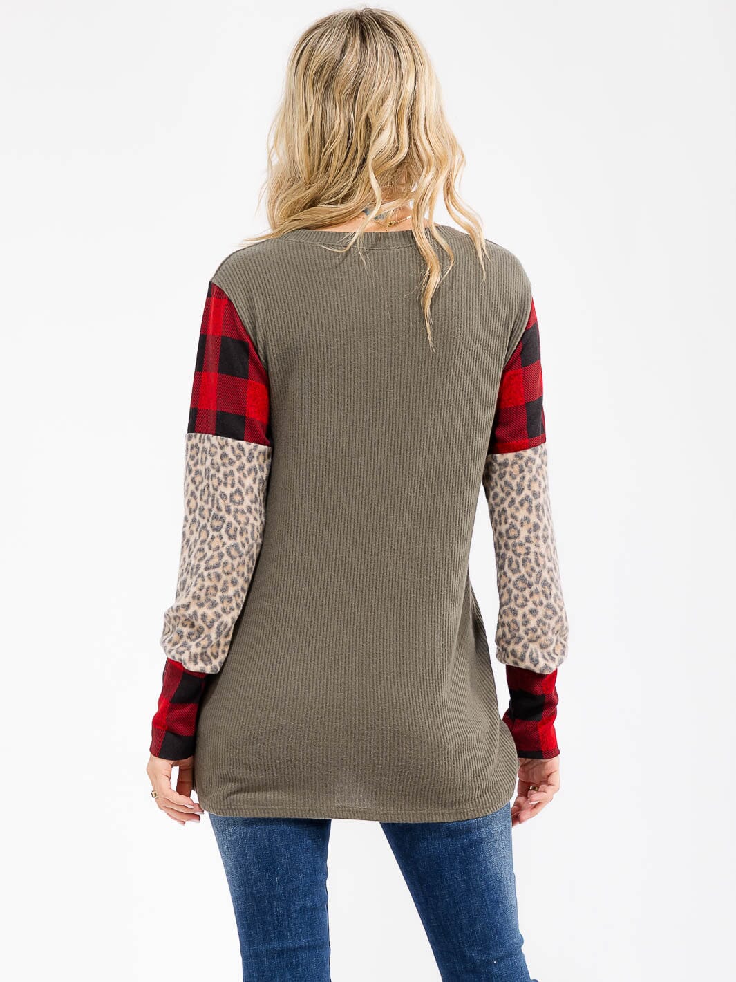 WOMEN'S LONG SLEEVE COLORBLOCK CONTRAST PRINT LOOSE FIT TOP
