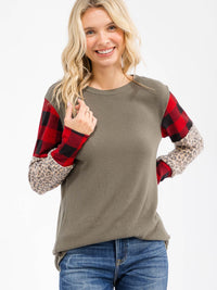 WOMEN'S LONG SLEEVE COLORBLOCK CONTRAST PRINT LOOSE FIT TOP