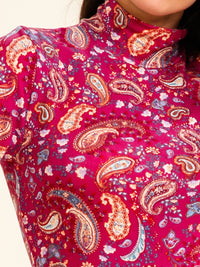 ENTRO WOMEN'S LONG SLEEVE TURTLE NECK PAISLEY PRINT BODYSUIT
