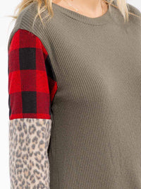 WOMEN'S LONG SLEEVE COLORBLOCK CONTRAST PRINT LOOSE FIT TOP