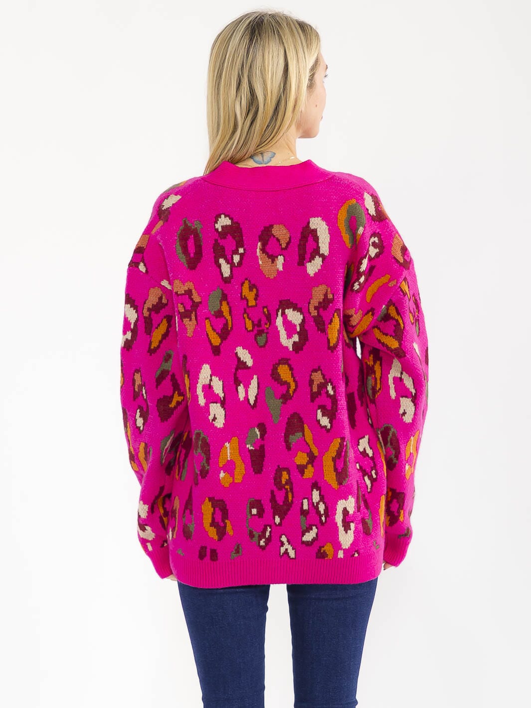 WOMEN'S LONG SLEEVE BUTTON CLOSURE ANIMAL PRINT CARDIGAN