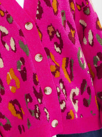 WOMEN'S LONG SLEEVE BUTTON CLOSURE ANIMAL PRINT CARDIGAN