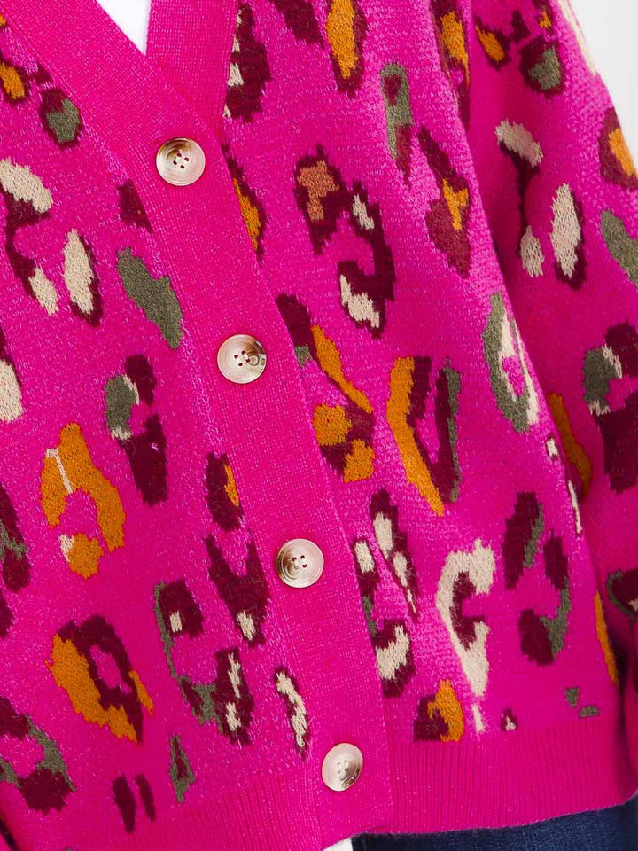 WOMEN'S LONG SLEEVE BUTTON CLOSURE ANIMAL PRINT CARDIGAN