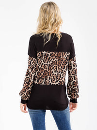 WOMEN'S LONG SLEEVE COLORBLOCK CONTRAST ANIMAL PRINT TOP
