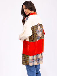 WOMEN'S LONG SLEEVE BUTTON CLOSURE FRONT POCKETS COLORBLOCK CORDUROY JACKET