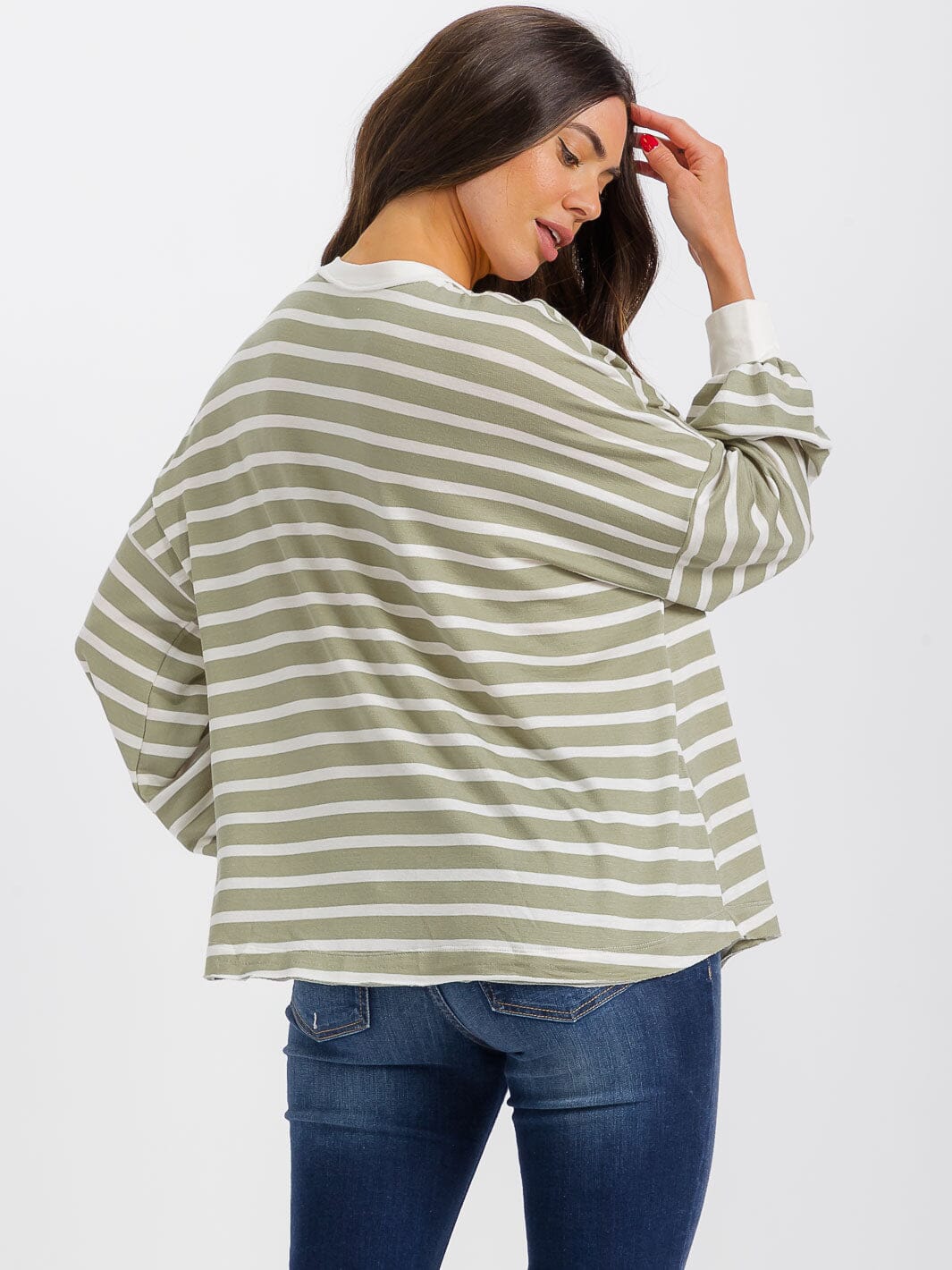 WOMEN'S LONG SLEEVE BUTTON UP COLORBLOCK STRIPES TOP