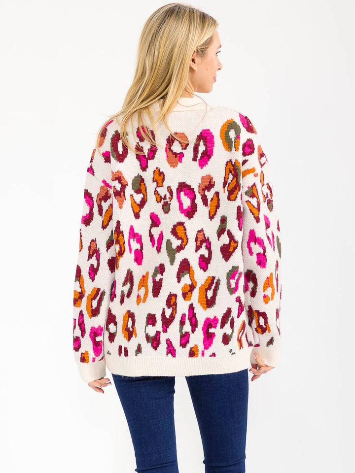 WOMEN'S LONG SLEEVE BUTTON CLOSURE ANIMAL PRINT CARDIGAN