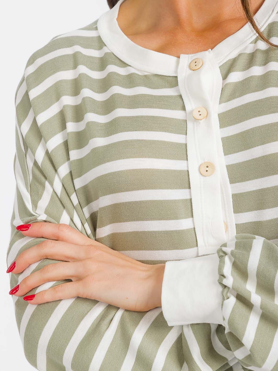 WOMEN'S LONG SLEEVE BUTTON UP COLORBLOCK STRIPES TOP