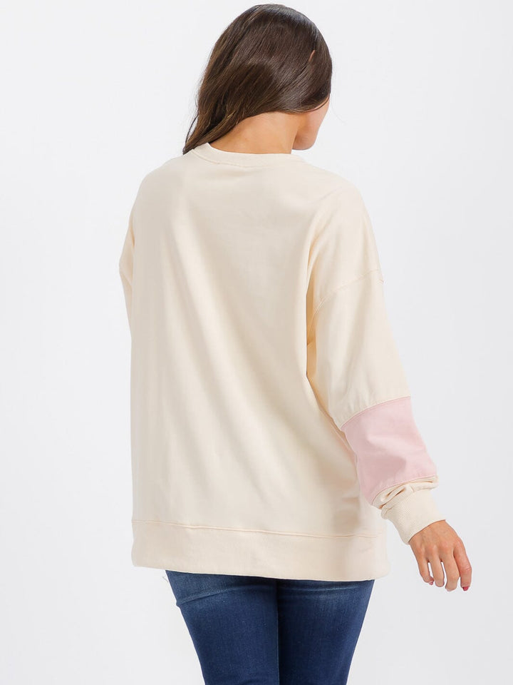 WOMEN'S LONG SLEEVE COLORBLOCK STRIPES PULLOVER SWEATER