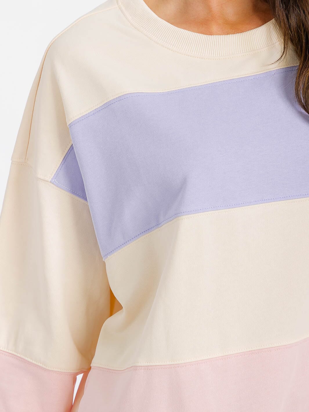 WOMEN'S LONG SLEEVE COLORBLOCK STRIPES PULLOVER SWEATER