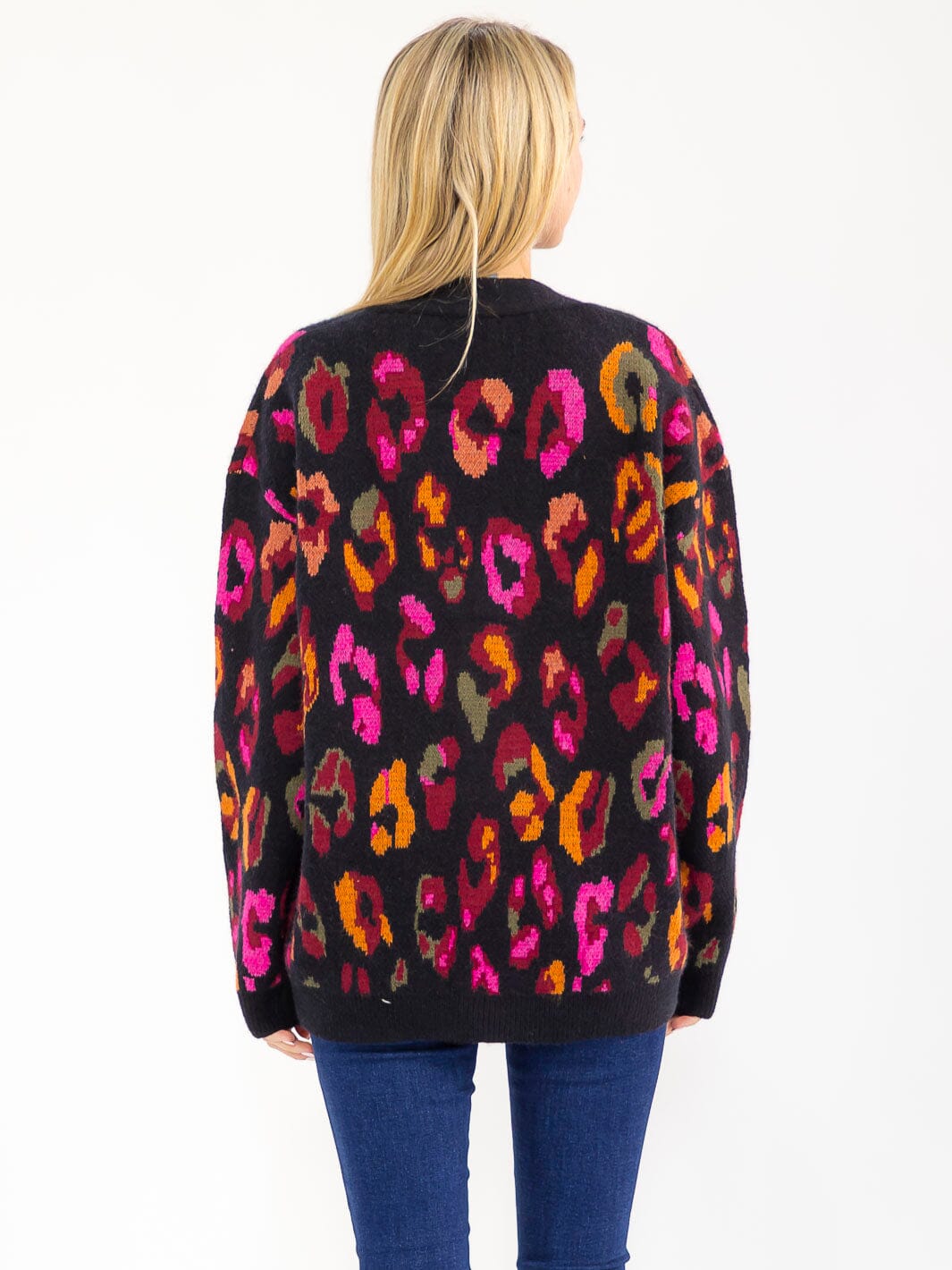 WOMEN'S LONG SLEEVE BUTTON CLOSURE ANIMAL PRINT CARDIGAN