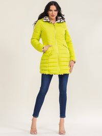WOMEN'S LONG SLEEVE ZIP UP FRONT POCKETS REMOVABLE HOODIE REVERSIBLE ANIMAL PRINT SHERPA PUFFER COAT