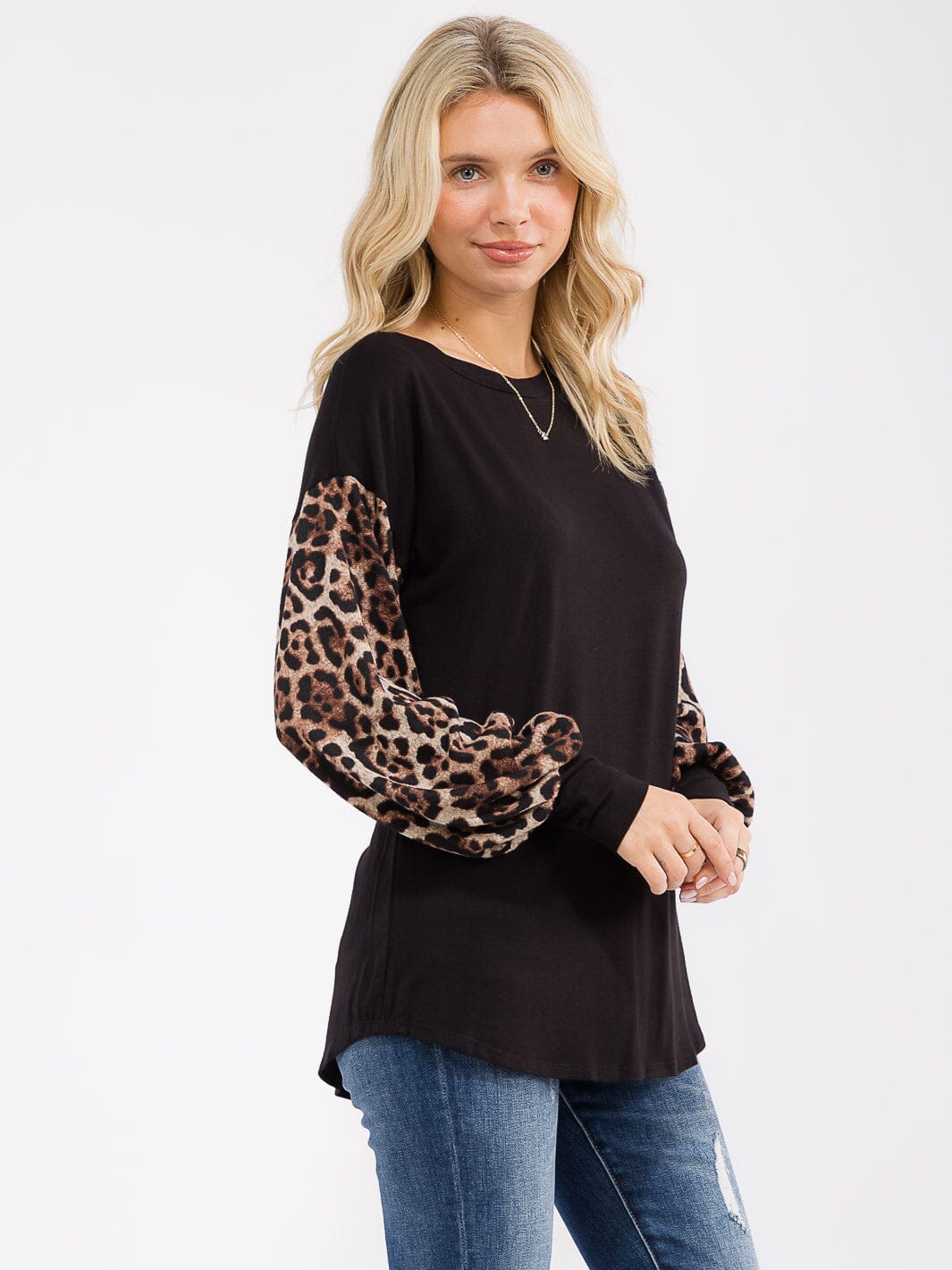 WOMEN'S LONG SLEEVE ANIMAL PRINT CONTRAST LOOSE FIT TOP