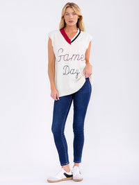 WOMEN'S SLEEVELESS V-NECK GRAPHIC KNIT VEST