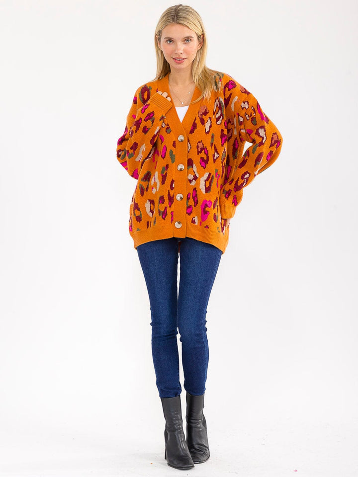 WOMEN'S LONG SLEEVE BUTTON CLOSURE ANIMAL PRINT CARDIGAN