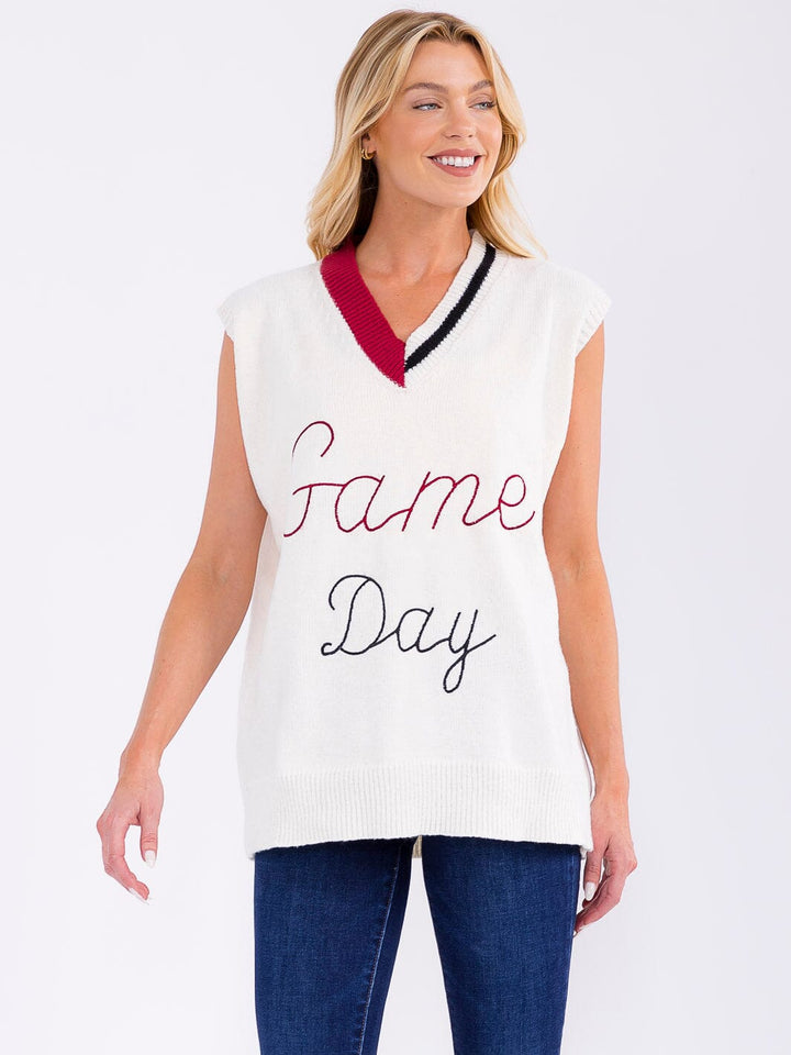 WOMEN'S SLEEVELESS V-NECK GRAPHIC KNIT VEST