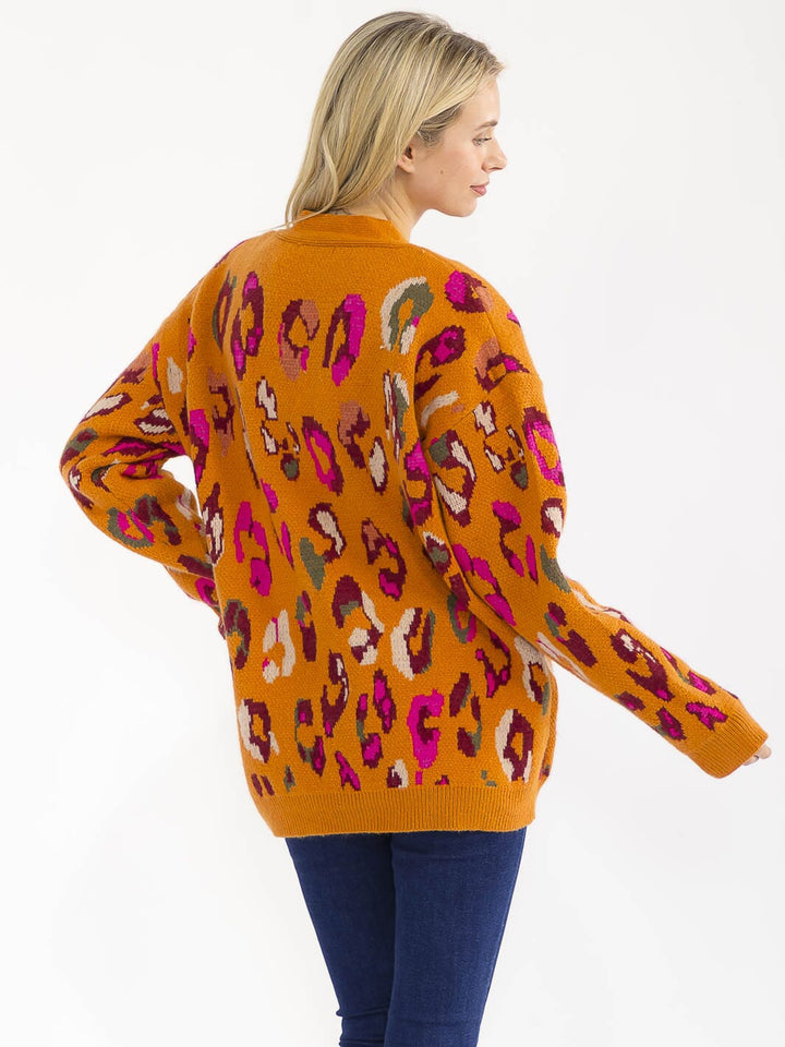 WOMEN'S LONG SLEEVE BUTTON CLOSURE ANIMAL PRINT CARDIGAN