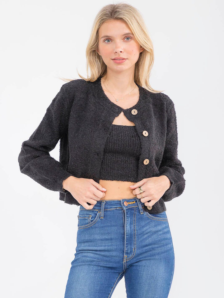 WOMEN'S LONG SLEEVE BUTTON UP CARDIGAN & TANK TOP 2PC.SET