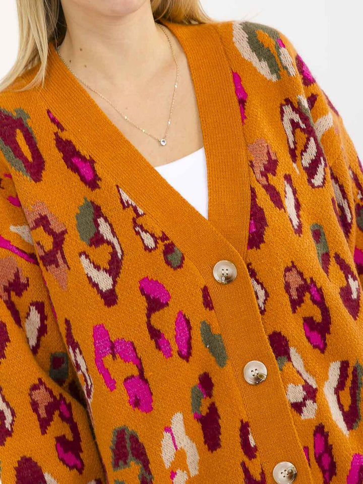 WOMEN'S LONG SLEEVE BUTTON CLOSURE ANIMAL PRINT CARDIGAN