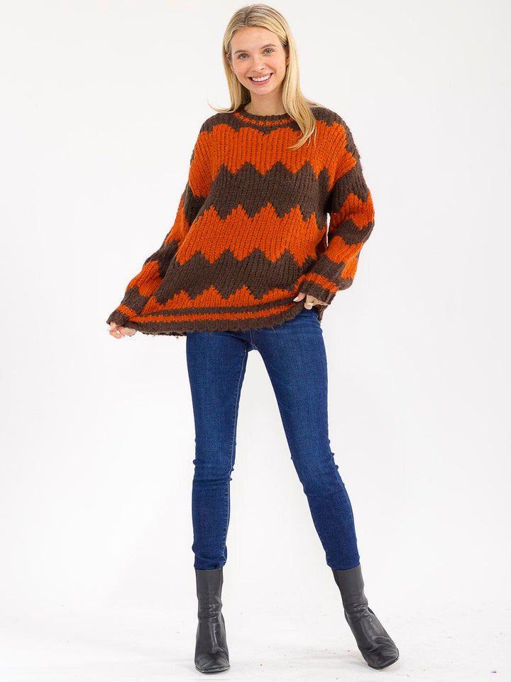 WOMEN'S LONG SLEEVE KNIT PULLOVER COLORBLOCK SWEATER