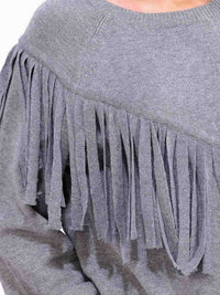 WOMEN'S LONG SLEEVE FRINGE DETAILED PULLOVER SWEATER