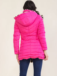 WOMEN'S LONG SLEEVE ZIP UP FRONT POCKETS REMOVABLE HOODIE REVERSIBLE ANIMAL PRINT SHERPA PUFFER COAT