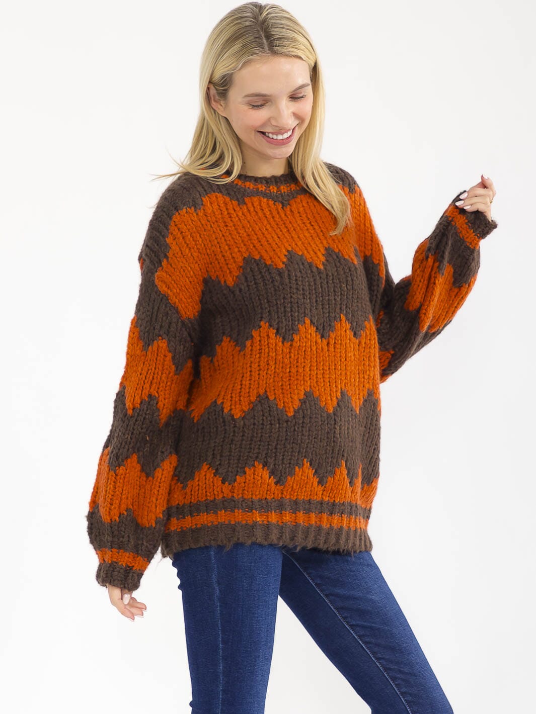 WOMEN'S LONG SLEEVE KNIT PULLOVER COLORBLOCK SWEATER