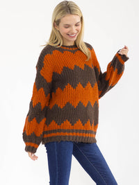 WOMEN'S LONG SLEEVE KNIT PULLOVER COLORBLOCK SWEATER