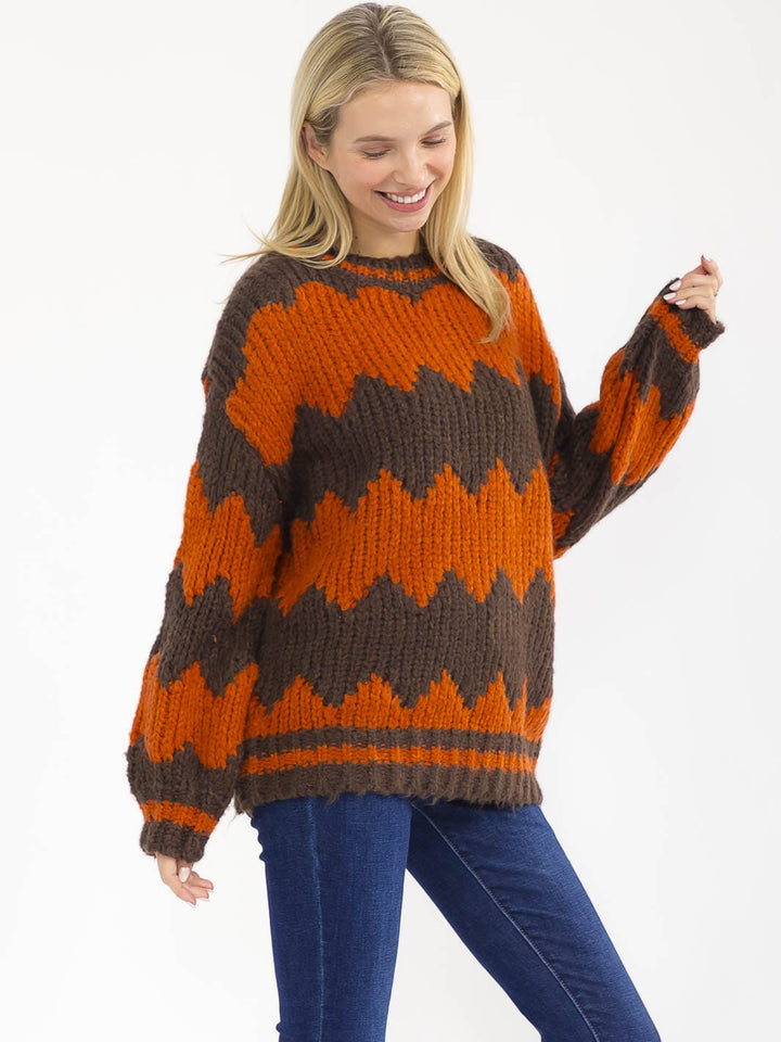 WOMEN'S LONG SLEEVE KNIT PULLOVER COLORBLOCK SWEATER