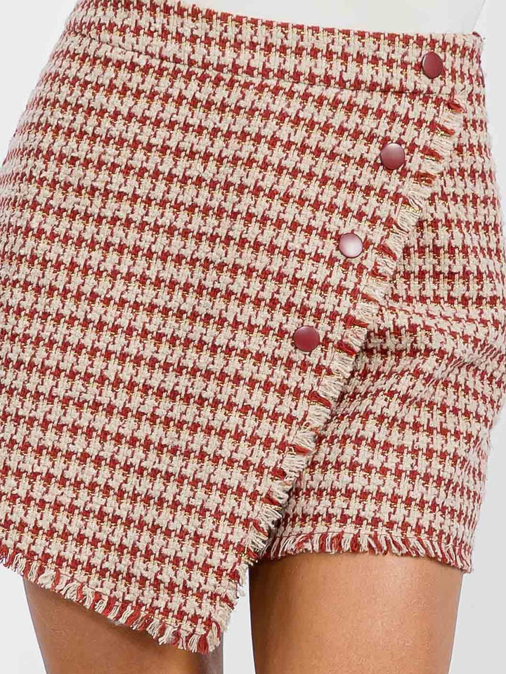 WOMEN'S ZIPPER CLOSURE SURPLICE TWEED MINI SKORT