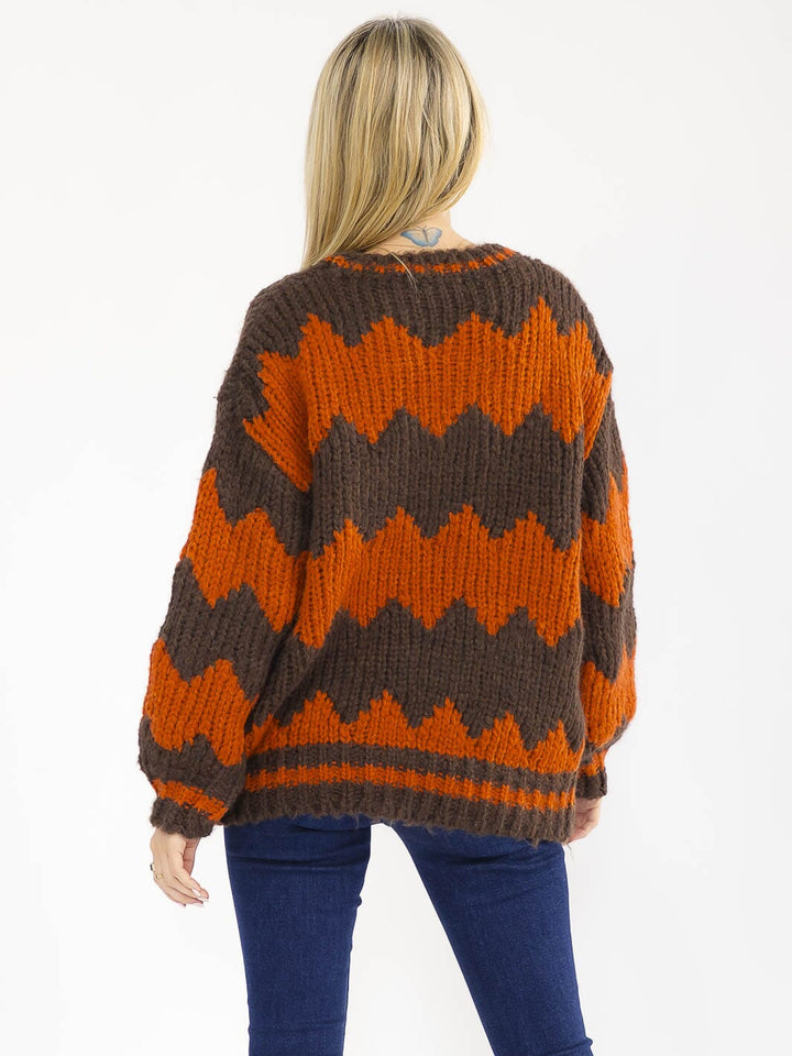 WOMEN'S LONG SLEEVE KNIT PULLOVER COLORBLOCK SWEATER