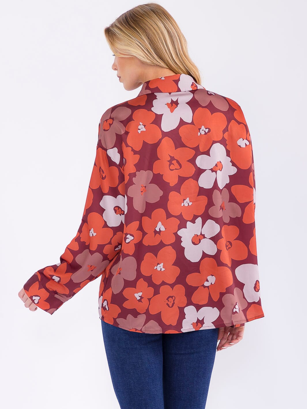 WOMEN'S LONG SLEEVE BUTTON UP FLORAL PRINT BLOUSE