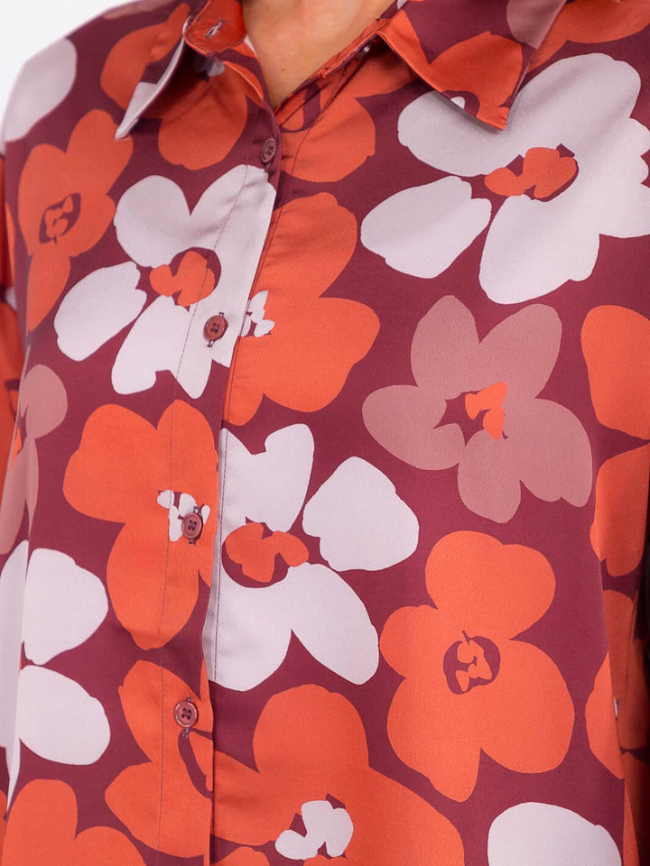 WOMEN'S LONG SLEEVE BUTTON UP FLORAL PRINT BLOUSE