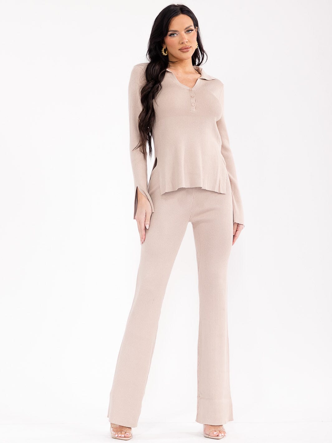 WOMEN'S LONG SLEEVE TOP & ELASTIC WAIST PANTS RIBBED 2PC. SET