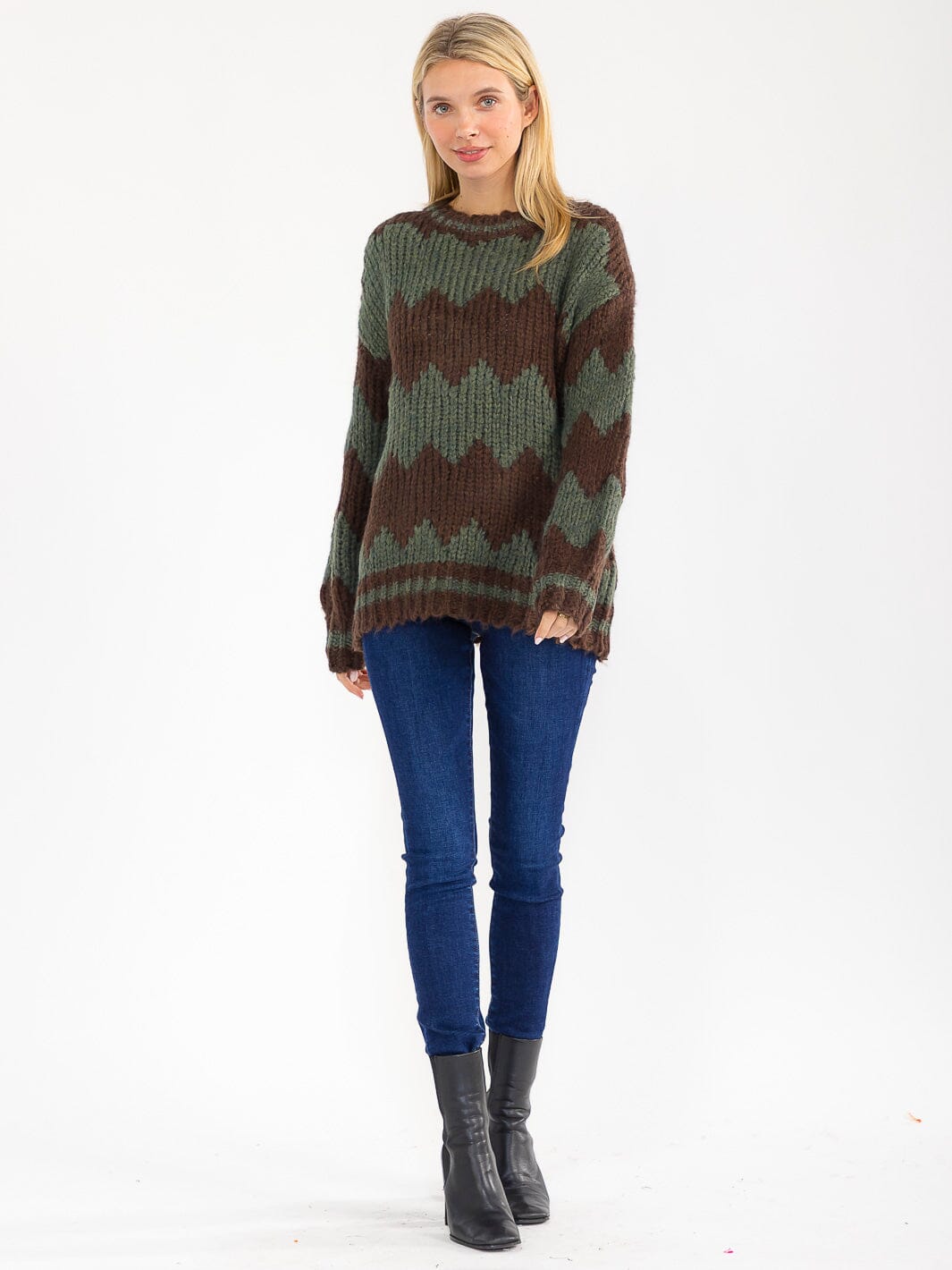 WOMEN'S LONG SLEEVE KNIT PULLOVER COLORBLOCK SWEATER