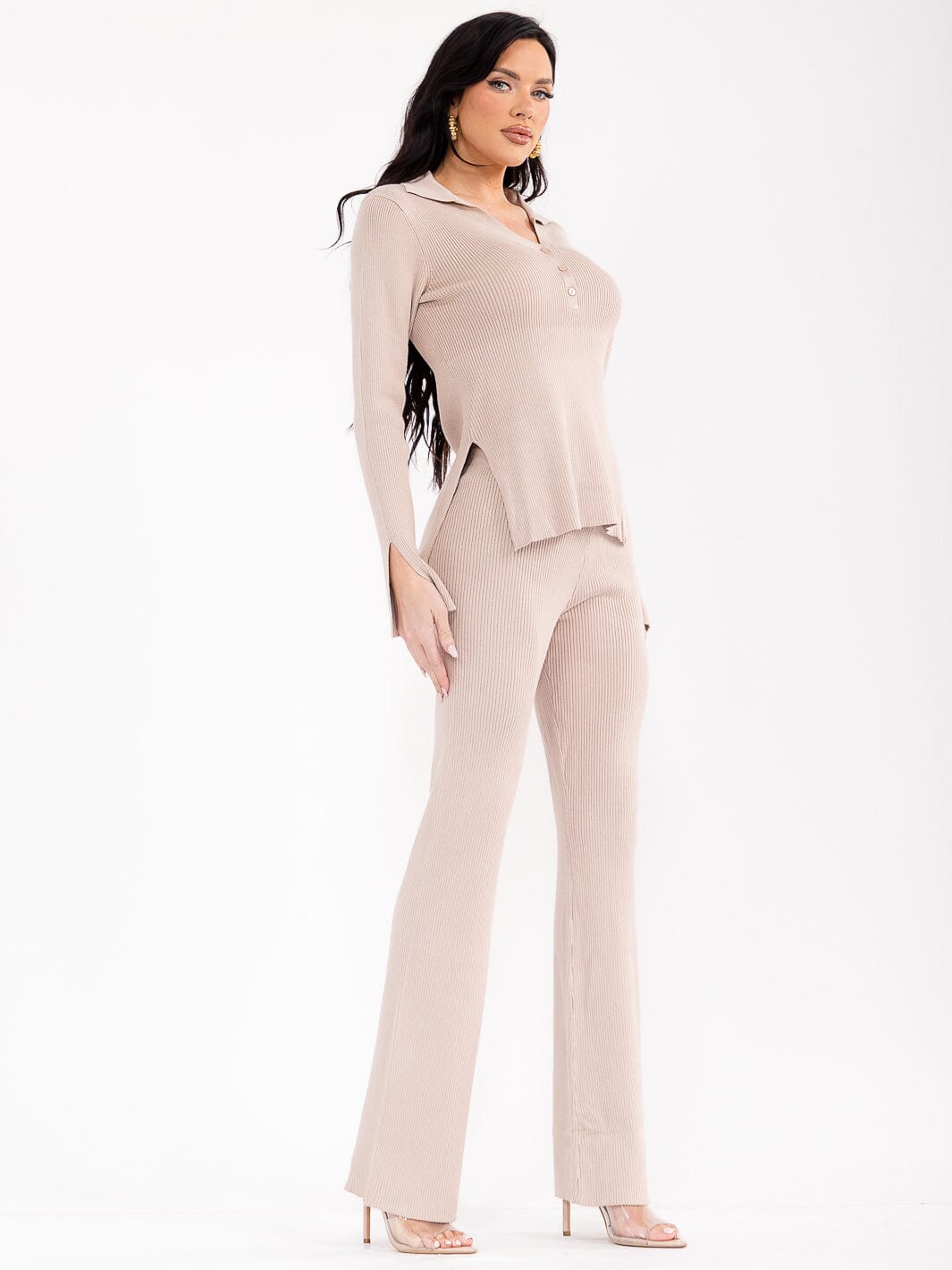 WOMEN'S LONG SLEEVE TOP & ELASTIC WAIST PANTS RIBBED 2PC. SET