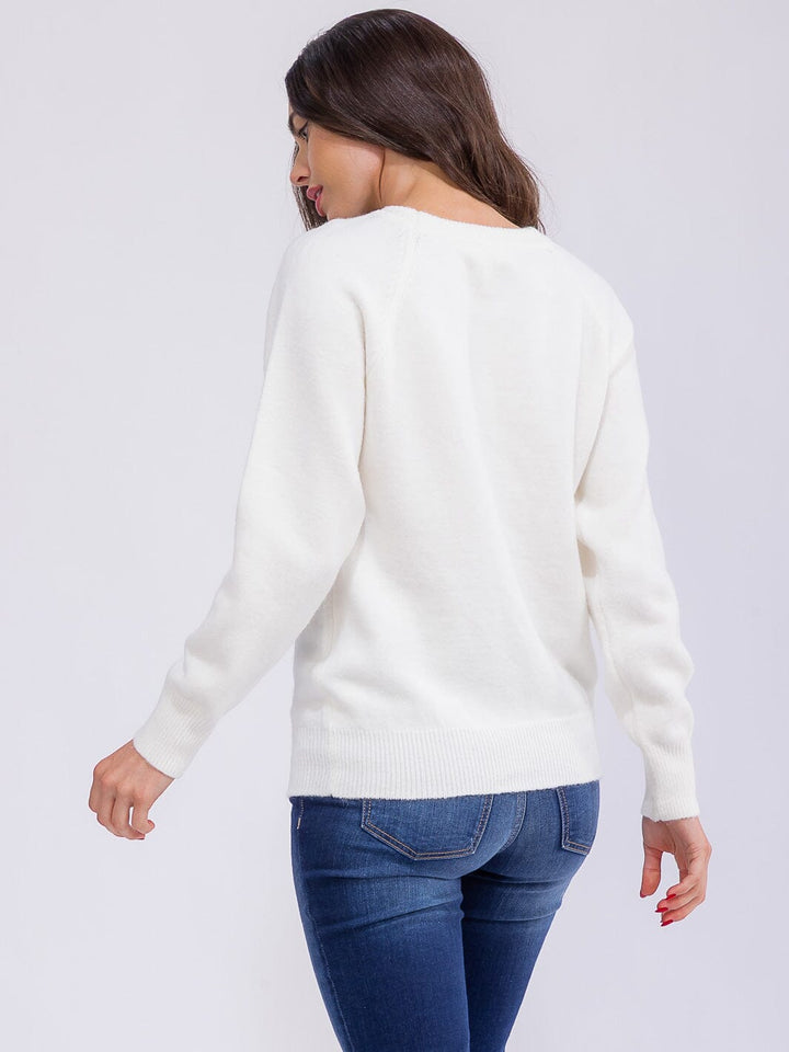 WOMEN'S LONG SLEEVE SEQUINS FLORAL PULLOVER SWEATER