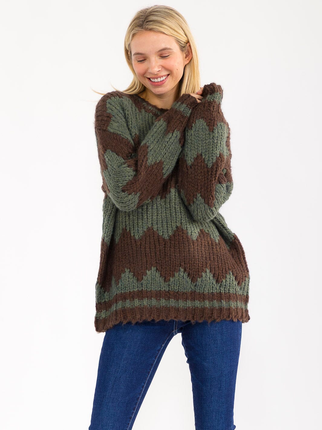 WOMEN'S LONG SLEEVE KNIT PULLOVER COLORBLOCK SWEATER