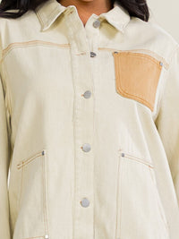 WOMEN'S LONG SLEEVE BUTTON UP FRONT POCKET DENIM JACKET