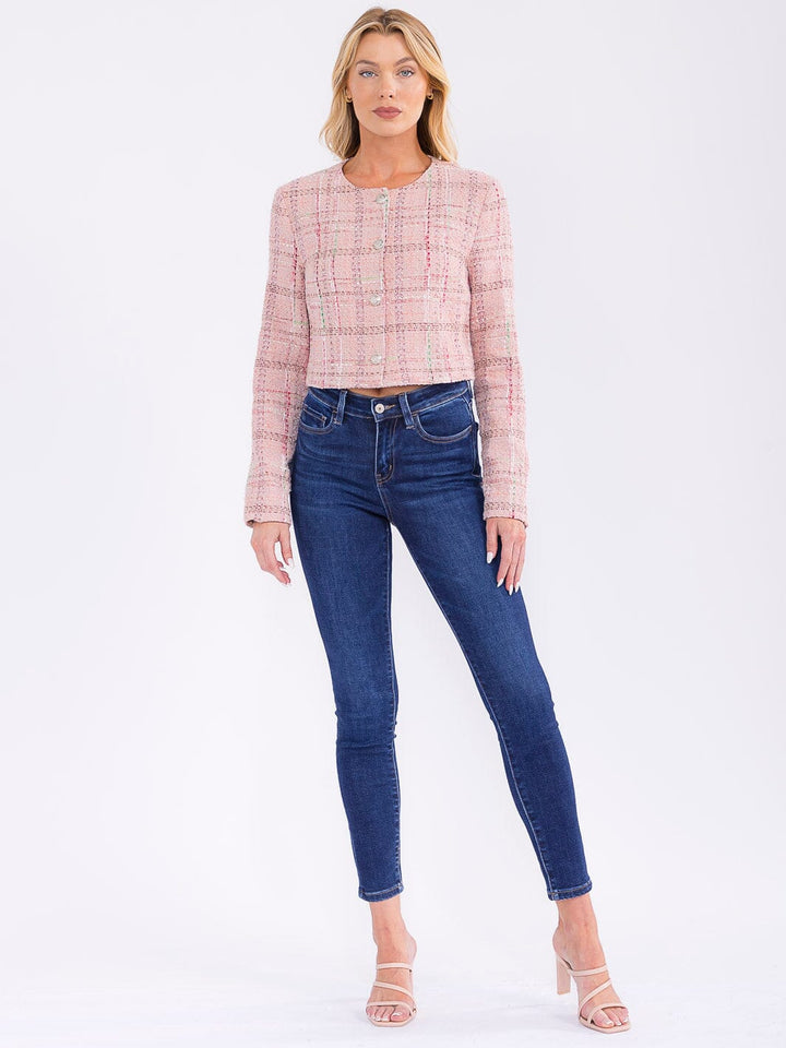 WOMEN'S LONG SLEEVE BUTTON CLOSURE TWEED BLAZER