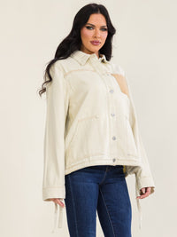 WOMEN'S LONG SLEEVE BUTTON UP FRONT POCKET DENIM JACKET