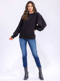 WOMEN'S LONG BALLON SLEEVE OPEN BACK PULLOVER SWEATER