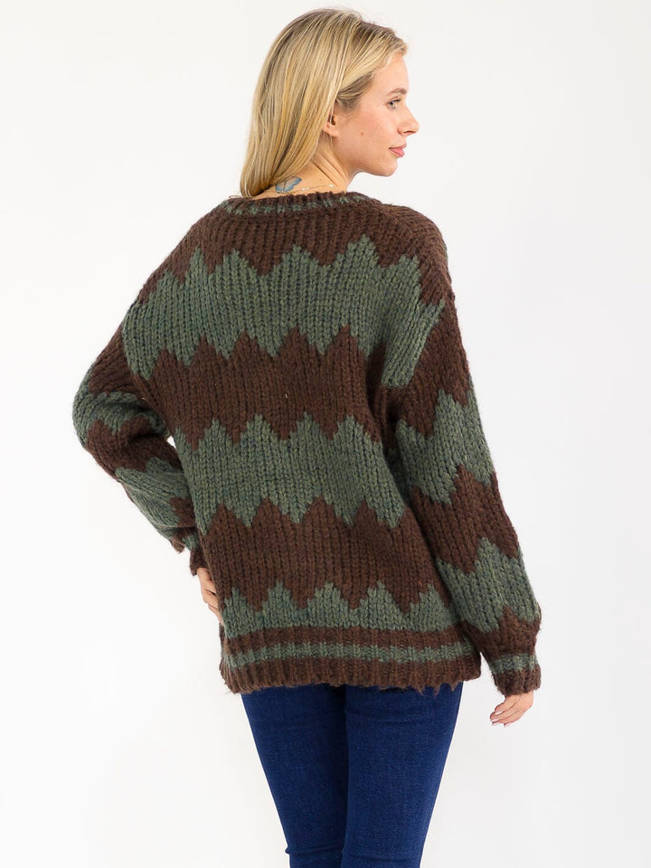 WOMEN'S LONG SLEEVE KNIT PULLOVER COLORBLOCK SWEATER