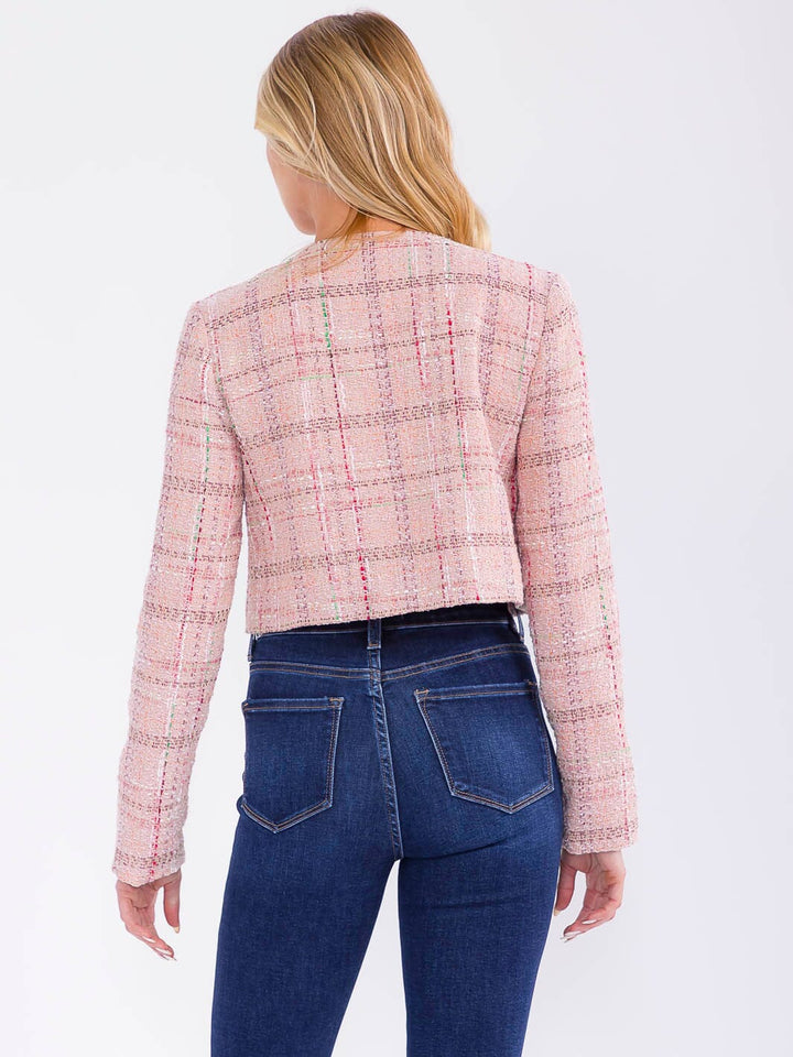 WOMEN'S LONG SLEEVE BUTTON CLOSURE TWEED BLAZER