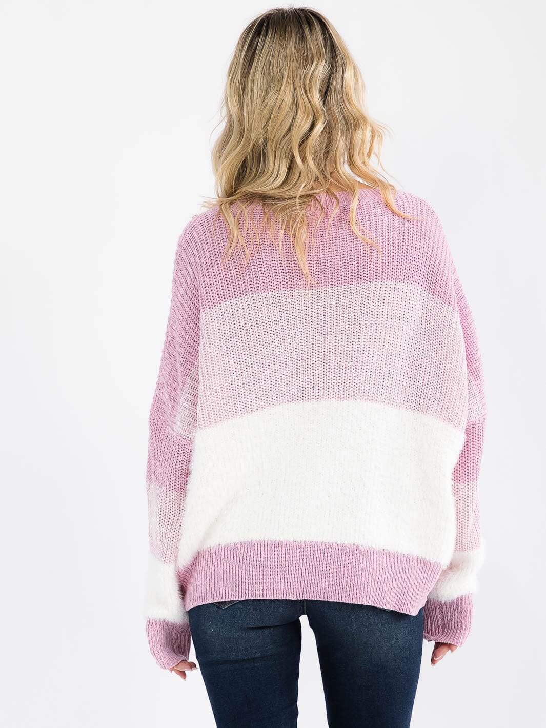 WOMEN'S LONG DETAILED SLEEVE COLORBLOCK KNIT PULLOVER SWEATER